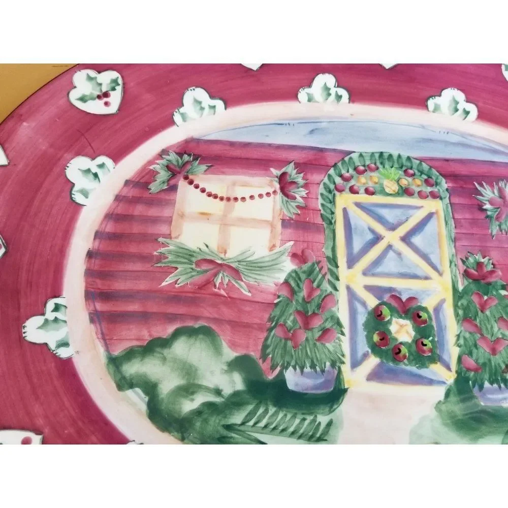 Michael Sparks Pink House Oval Serving Platter Plate xmas holiday‎ zrike tray